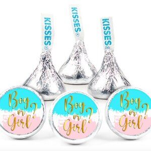 Boy or Girl Kisses Candy Stickers |100ct|Glossy|Gender Reveal| Baby Shower|0.75